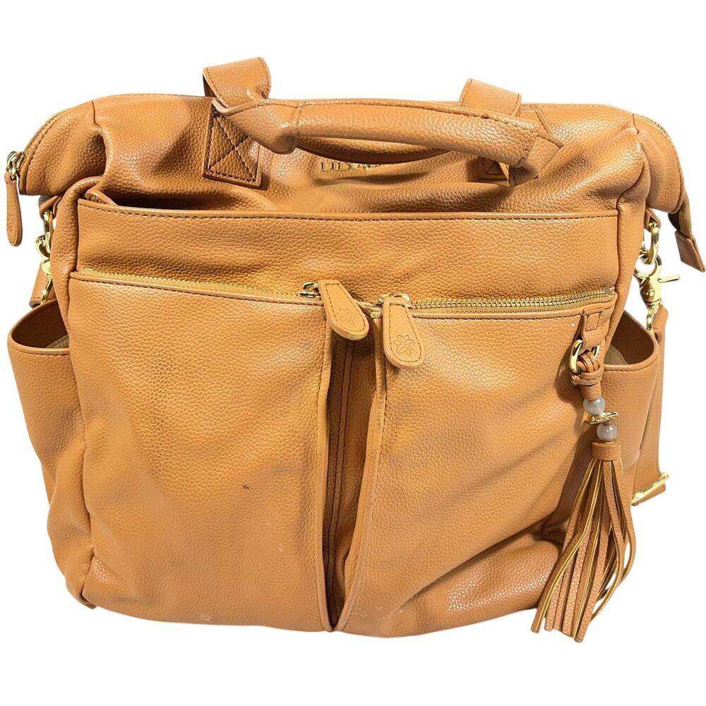 Lily Jade Shaylee Diaper Bag Backpack Convertible Large Camel Leather Tassel